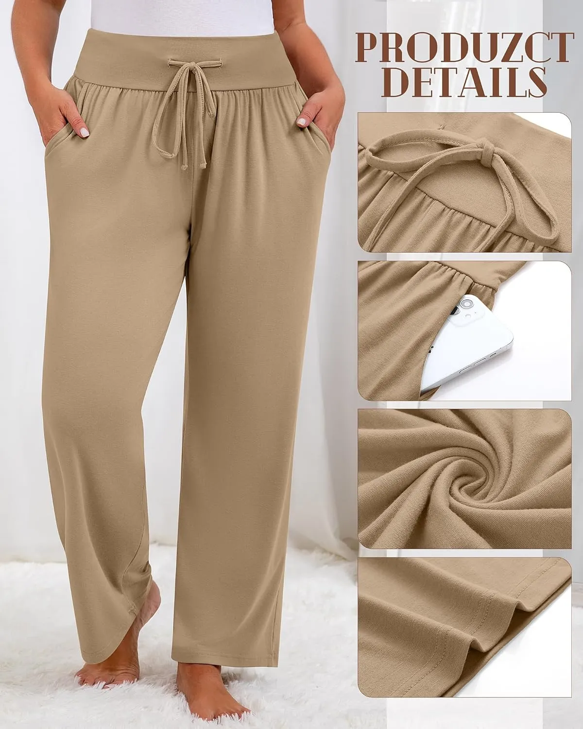 Neer 3 Pack Women's Plus Size Lounge Pants, Wide Leg Yoga Pants Baggy Drawstring Sweatpants with Pockets Casual Loose Jogger