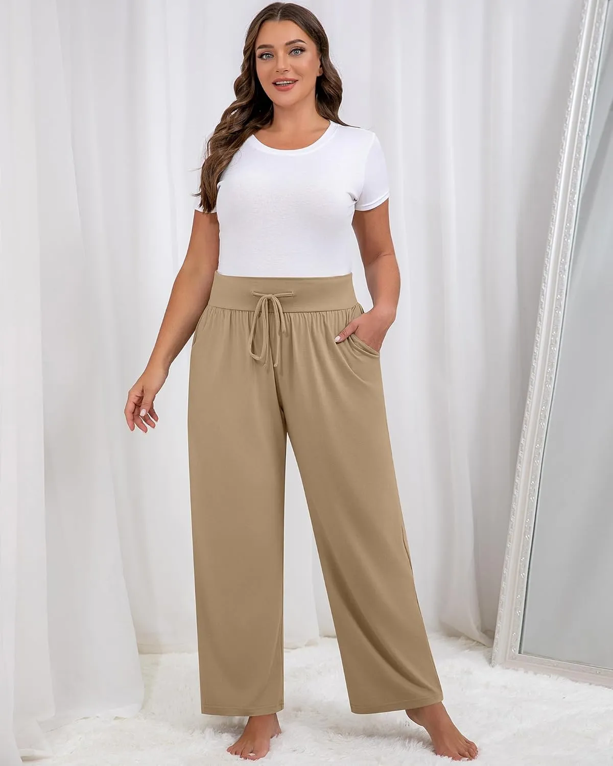 Neer 3 Pack Women's Plus Size Lounge Pants, Wide Leg Yoga Pants Baggy Drawstring Sweatpants with Pockets Casual Loose Jogger
