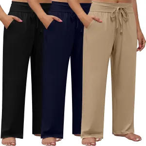 Neer 3 Pack Women's Plus Size Lounge Pants, Wide Leg Yoga Pants Baggy Drawstring Sweatpants with Pockets Casual Loose Jogger