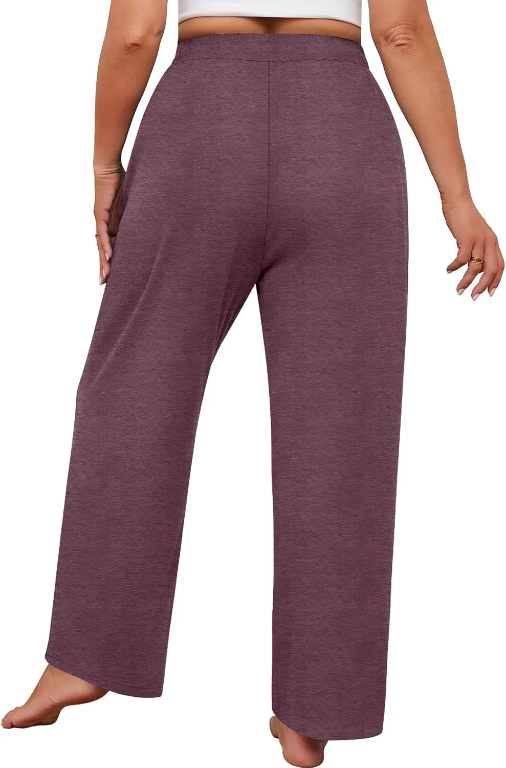Neer 3 Pack Women's Plus Size Sweatpants Wide Leg High Waist Drawstring Yoga Lounge Joggers Open Bottom Pants with Pockets