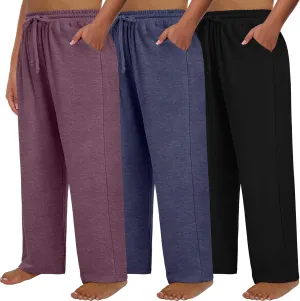Neer 3 Pack Women's Plus Size Sweatpants Wide Leg High Waist Drawstring Yoga Lounge Joggers Open Bottom Pants with Pockets