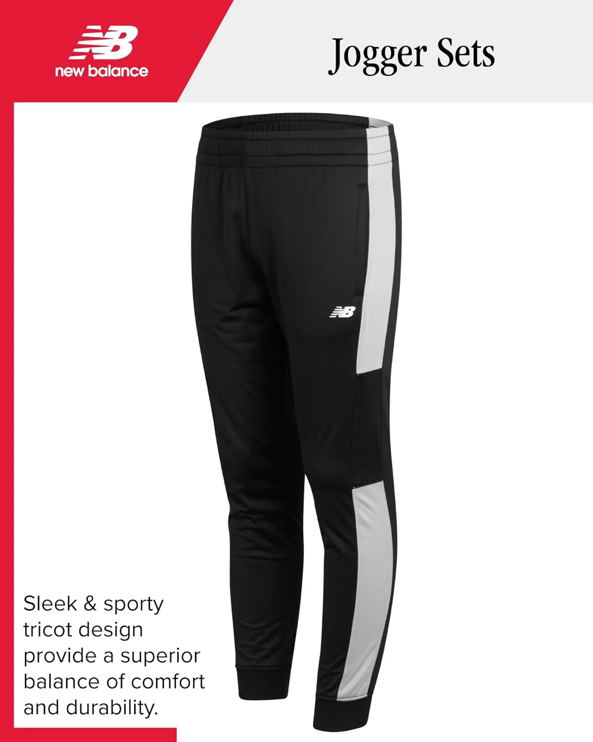New Balance Boys Sweatpants - 4 Pack Active Tricot Boys Joggers Athletic Pants with Pockets, Kids Activewear Clothes (4-20)