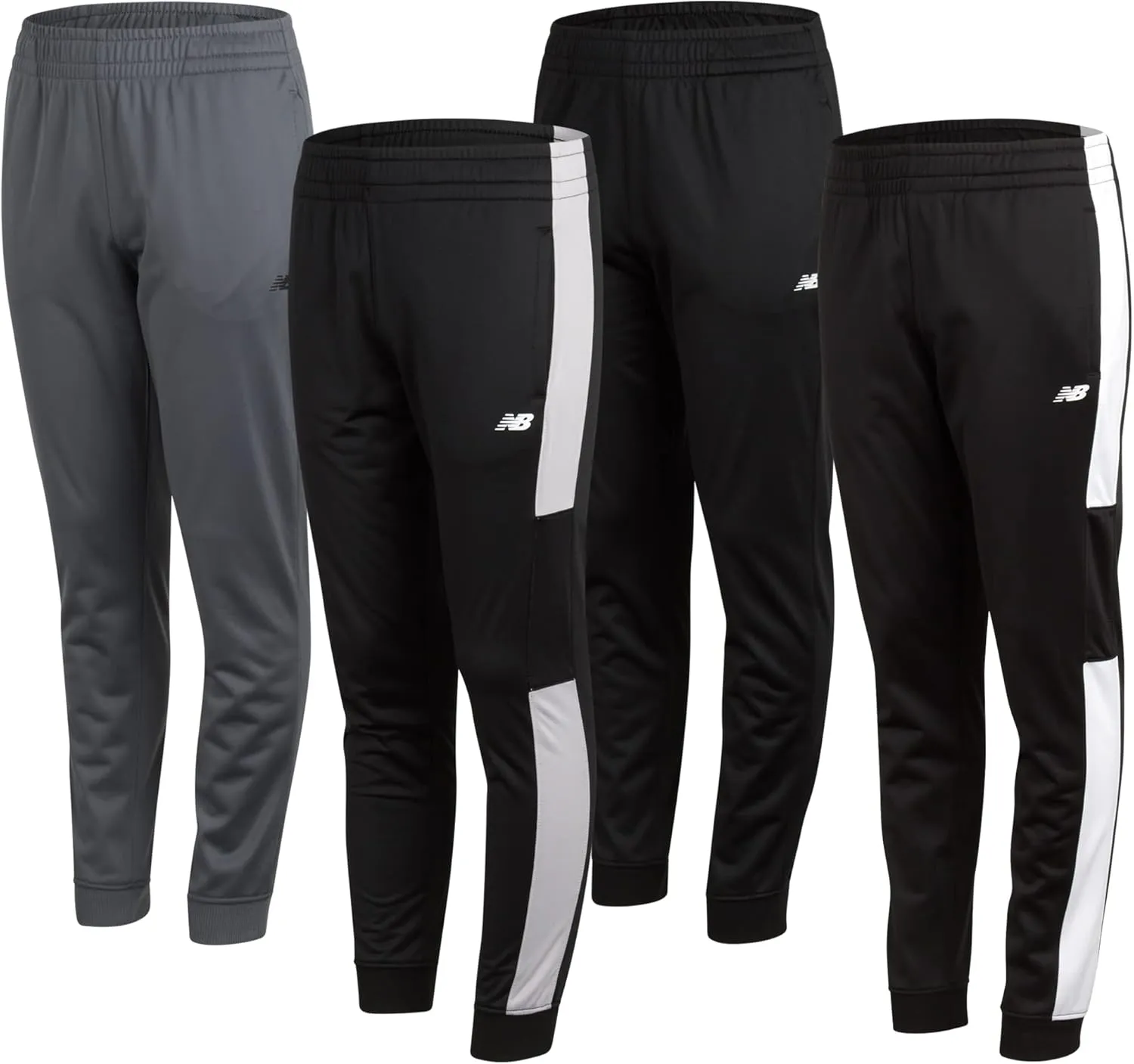 New Balance Boys Sweatpants - 4 Pack Active Tricot Boys Joggers Athletic Pants with Pockets, Kids Activewear Clothes (4-20)
