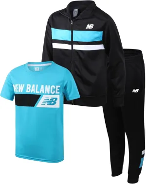 New Balance Boys' Sweatsuit Set - 3 Piece Zip Up Jacket, Graphic Tee, and Jogger Pants - Boys Activewear Tricot Jogset (4-12)