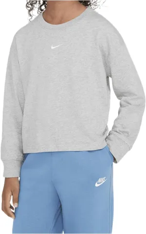 Nike Sportswear Essential Big Kids' (Girls') Long-Sleeve T-Shirt (Dark Grey Heather, FZ5535-063)