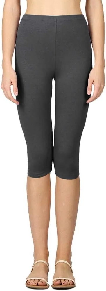 NioBe Clothing Womens High Waist Basic Solid Cotton Soft Capri Leggings