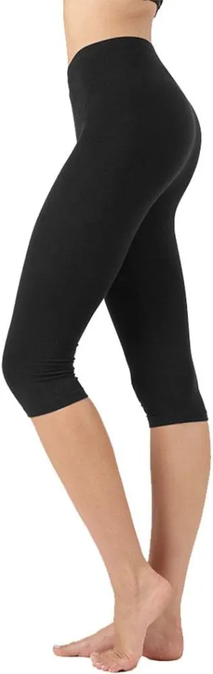 NioBe Clothing Womens High Waist Basic Solid Cotton Soft Capri Leggings