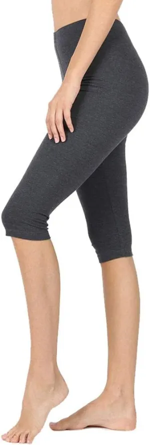NioBe Clothing Womens High Waist Basic Solid Cotton Soft Capri Leggings