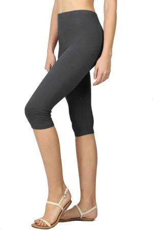 NioBe Clothing Womens High Waist Basic Solid Cotton Soft Capri Leggings