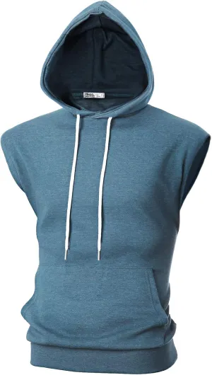 Ohoo Men's Workout Hooded Tank Tops Muscle Cut Off Sleeveless Gym Hoodies