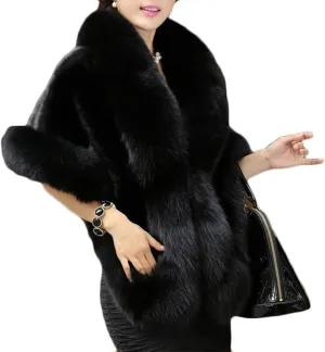 Old Dlrd Women's Winter Faux Fur Coat Wedding Bride Cloak Cape Shawl for Evening Party