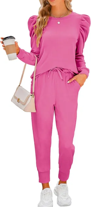 Onedreamer Sweatsuits for Women 2 Piece Outfits Puff Long Sleeve Crewneck Pullover Sweatshirt Jogger Lounge Sets