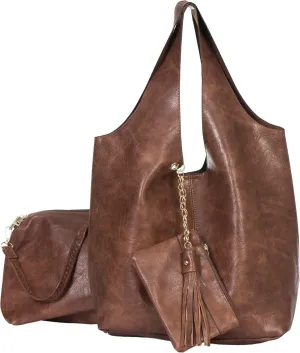 Oversized Faux Leather Shoulder Tote for Women  Large Slouchy Handbag with Makeup & Pouch Set  Everyday Carryall  Kaira