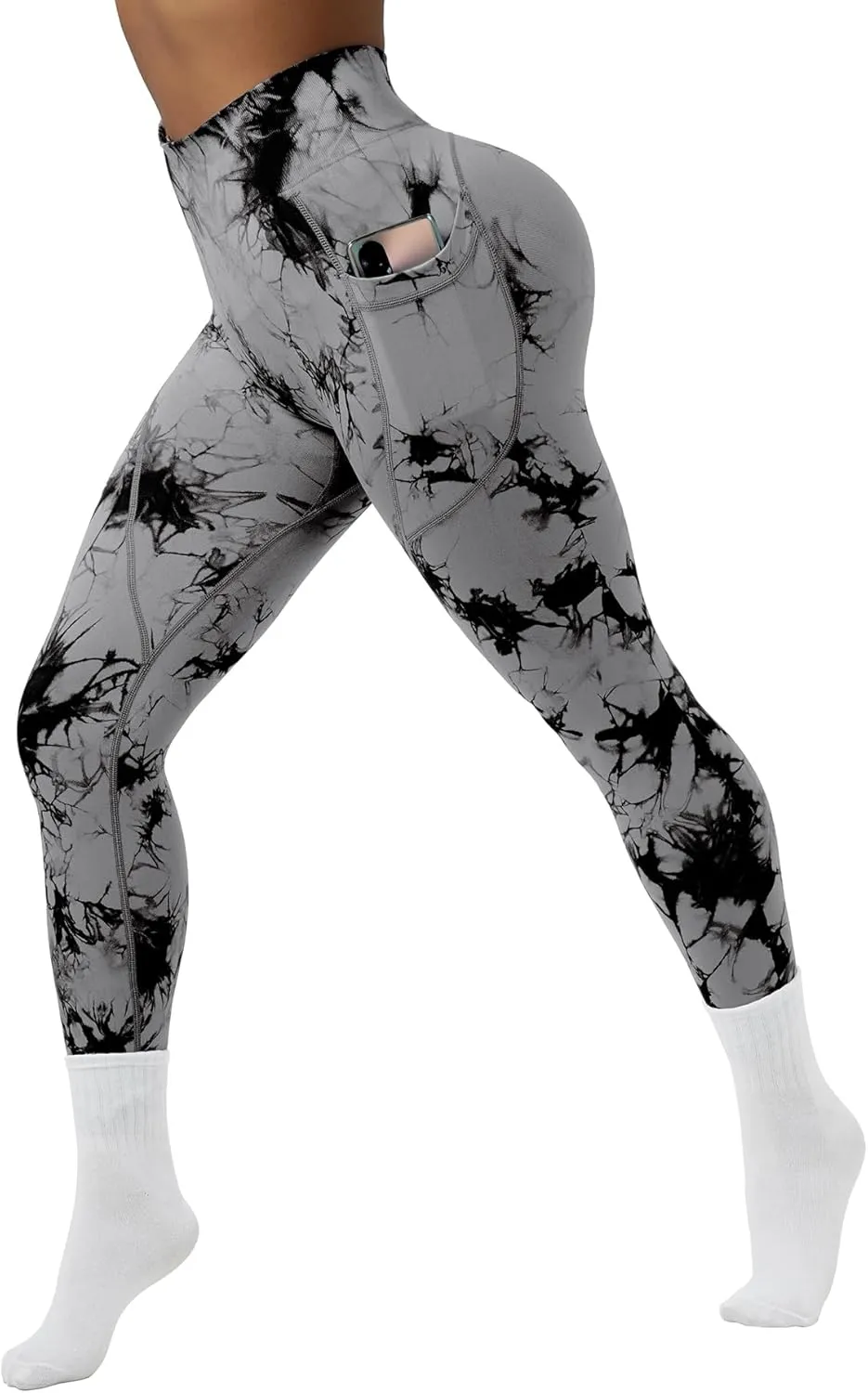 OVESPORT Tie Dye Seamless Leggings with Pockets for Women High Waisted Scrunch Butt Lifting Tummy Control Workout Gym