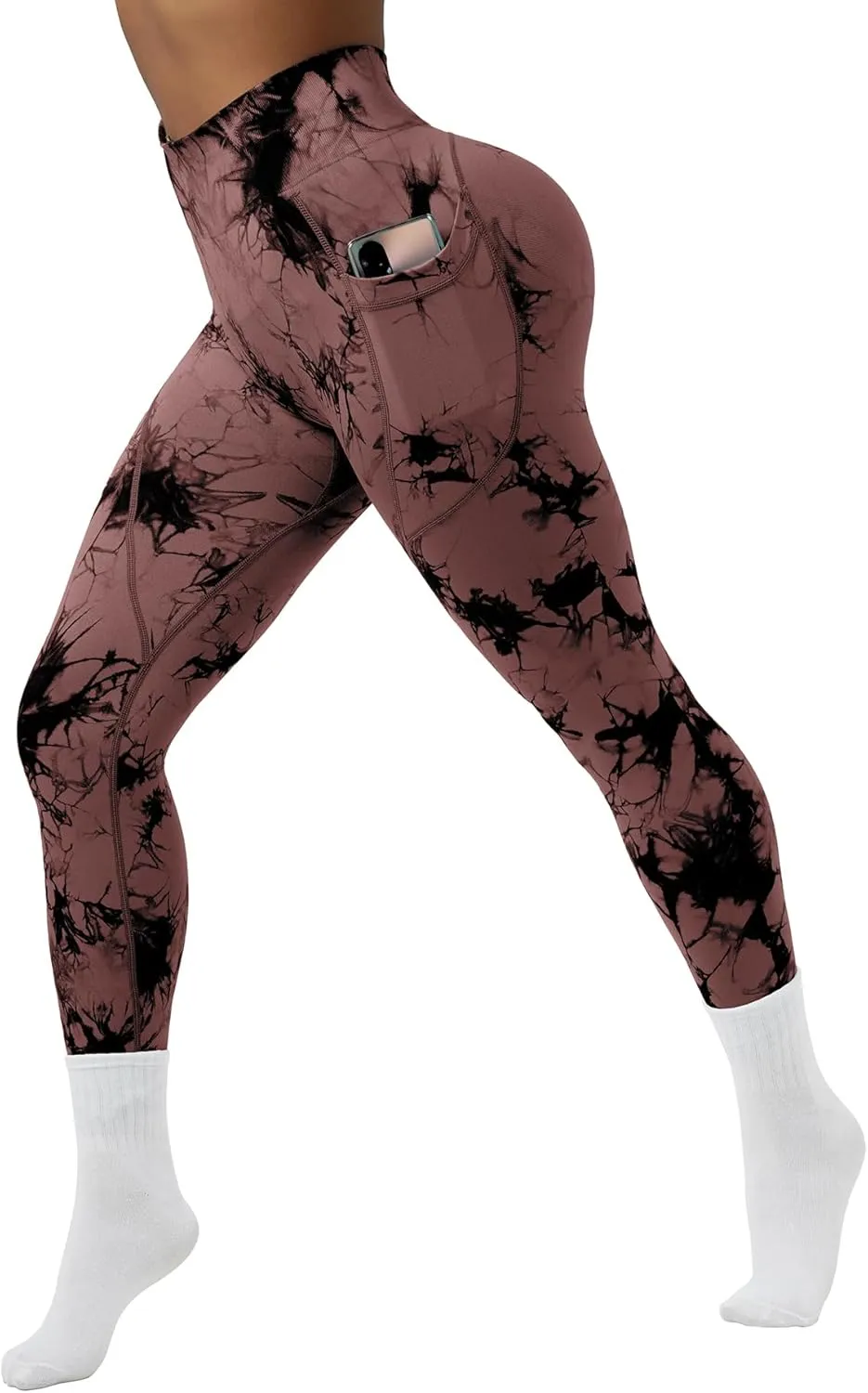 OVESPORT Tie Dye Seamless Leggings with Pockets for Women High Waisted Scrunch Butt Lifting Tummy Control Workout Gym