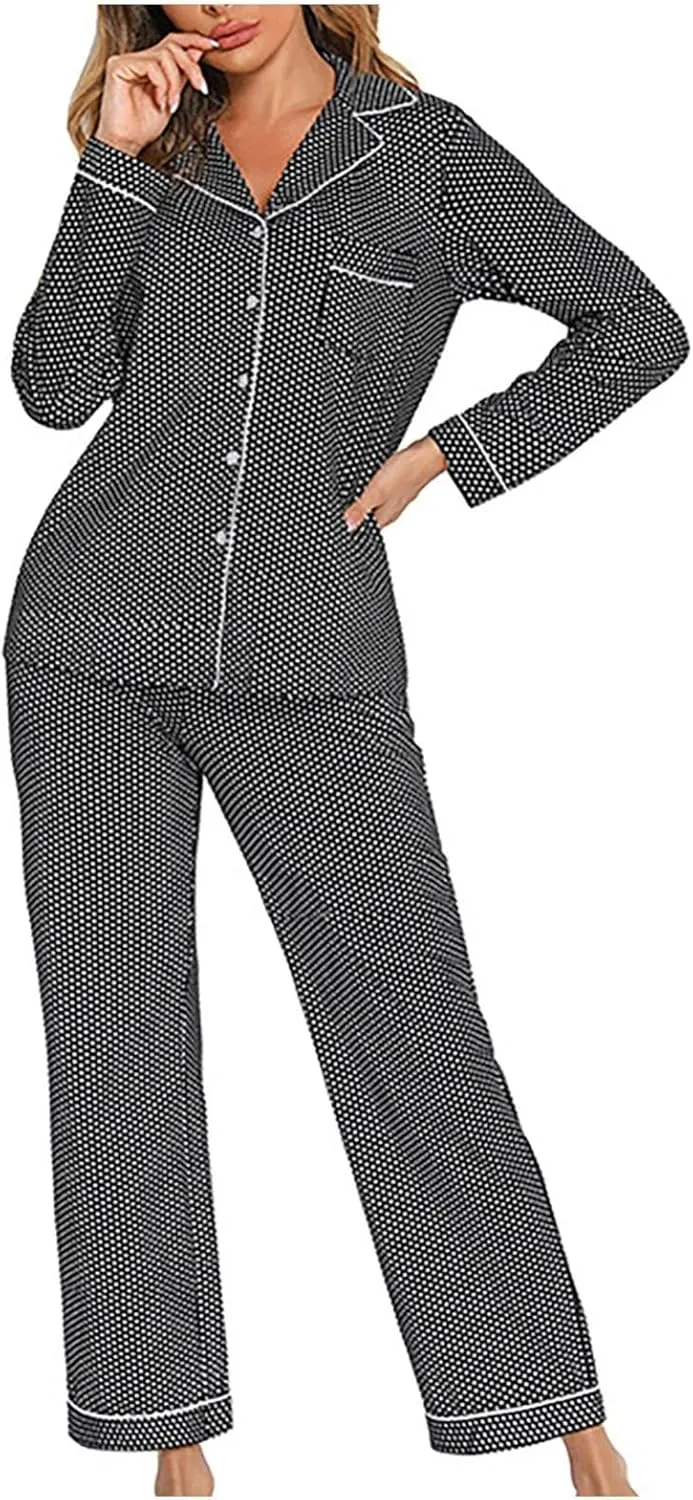 Pajamas Women's Long Sleeve Sleepwear Soft Button Down Loungewear Set Nightwear