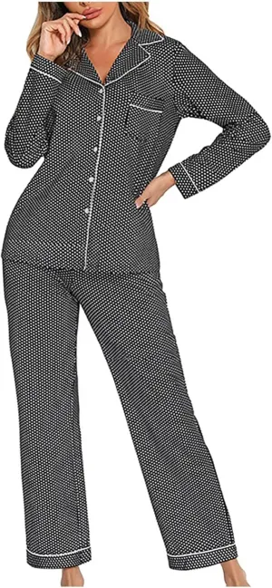 Pajamas Women's Long Sleeve Sleepwear Soft Button Down Loungewear Set Nightwear