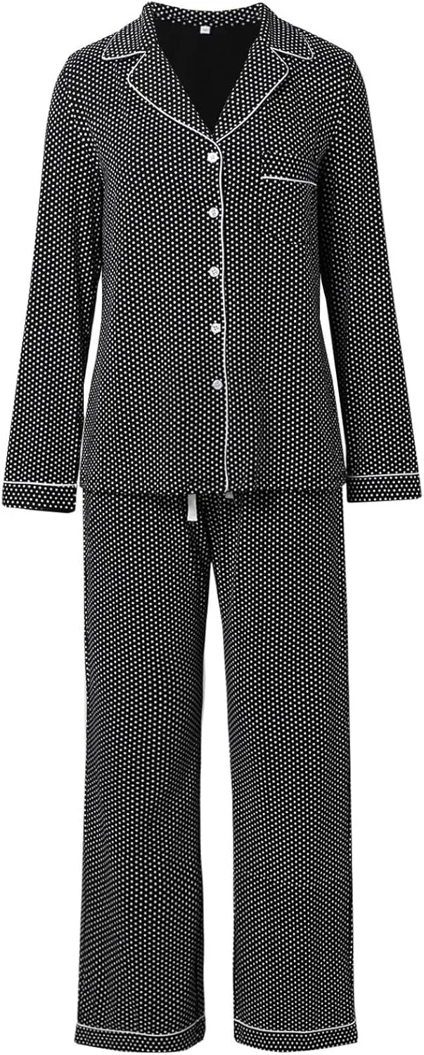 Pajamas Women's Long Sleeve Sleepwear Soft Button Down Loungewear Set Nightwear