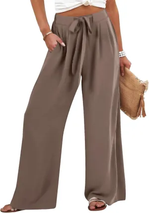 Pants for Women Trendy Casual Wide Leg Business Trousers High Waist Bandage Loose Long Pants with Pocket
