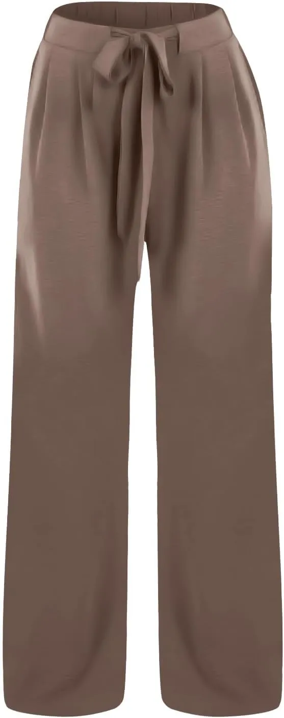 Pants for Women Trendy Casual Wide Leg Business Trousers High Waist Bandage Loose Long Pants with Pocket