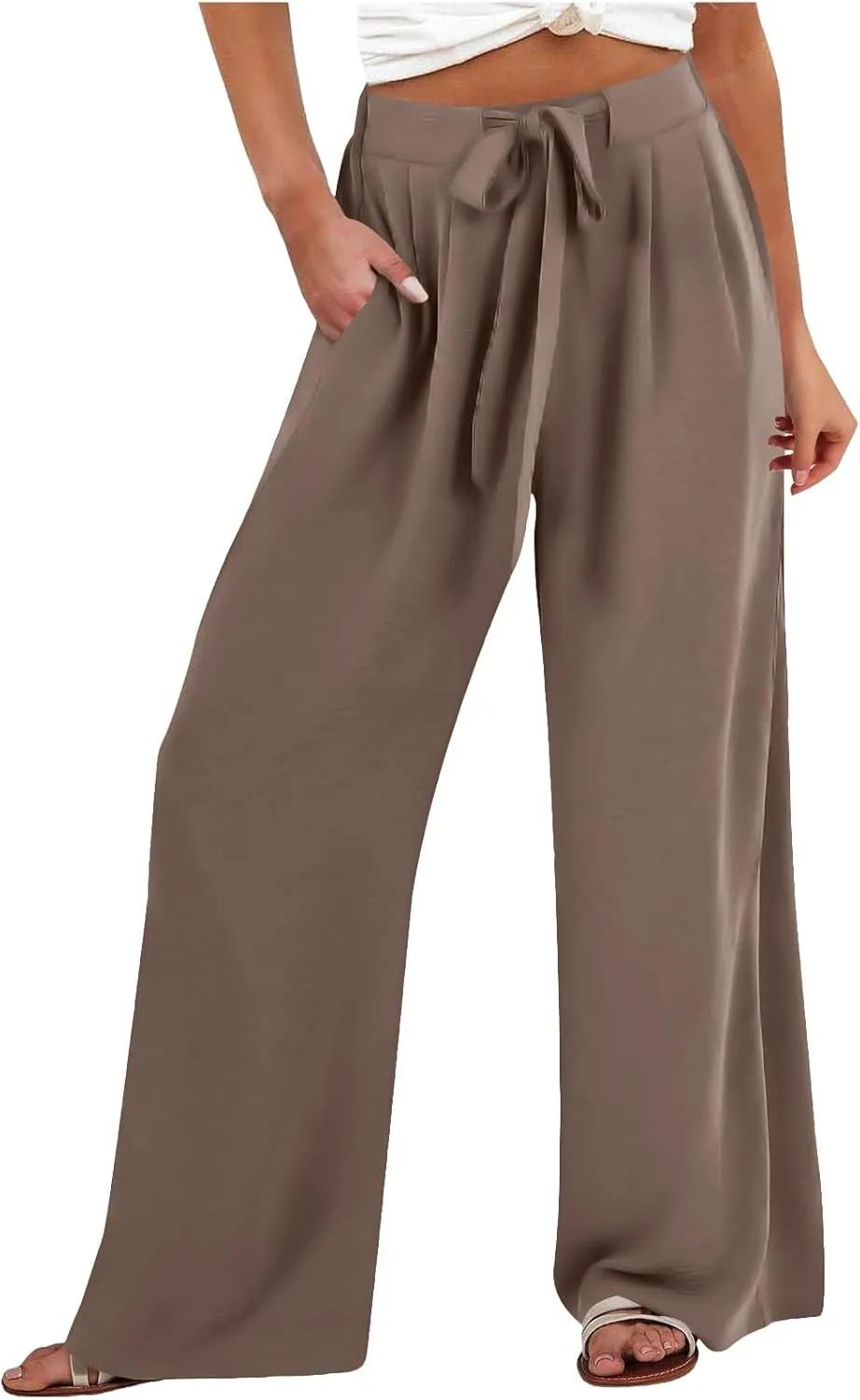 Pants for Women Trendy Casual Wide Leg Business Trousers High Waist Bandage Loose Long Pants with Pocket