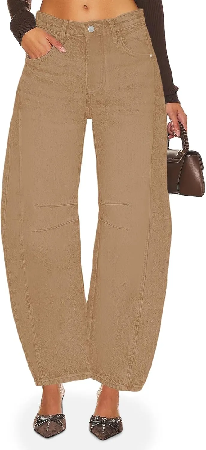 PLNOTME Women's Baggy Boyfriend Jeans Vintage Wide Leg Mid Rise Barrel Denim Ankle Pants