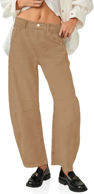PLNOTME Women's Baggy Boyfriend Jeans Vintage Wide Leg Mid Rise Barrel Denim Ankle Pants