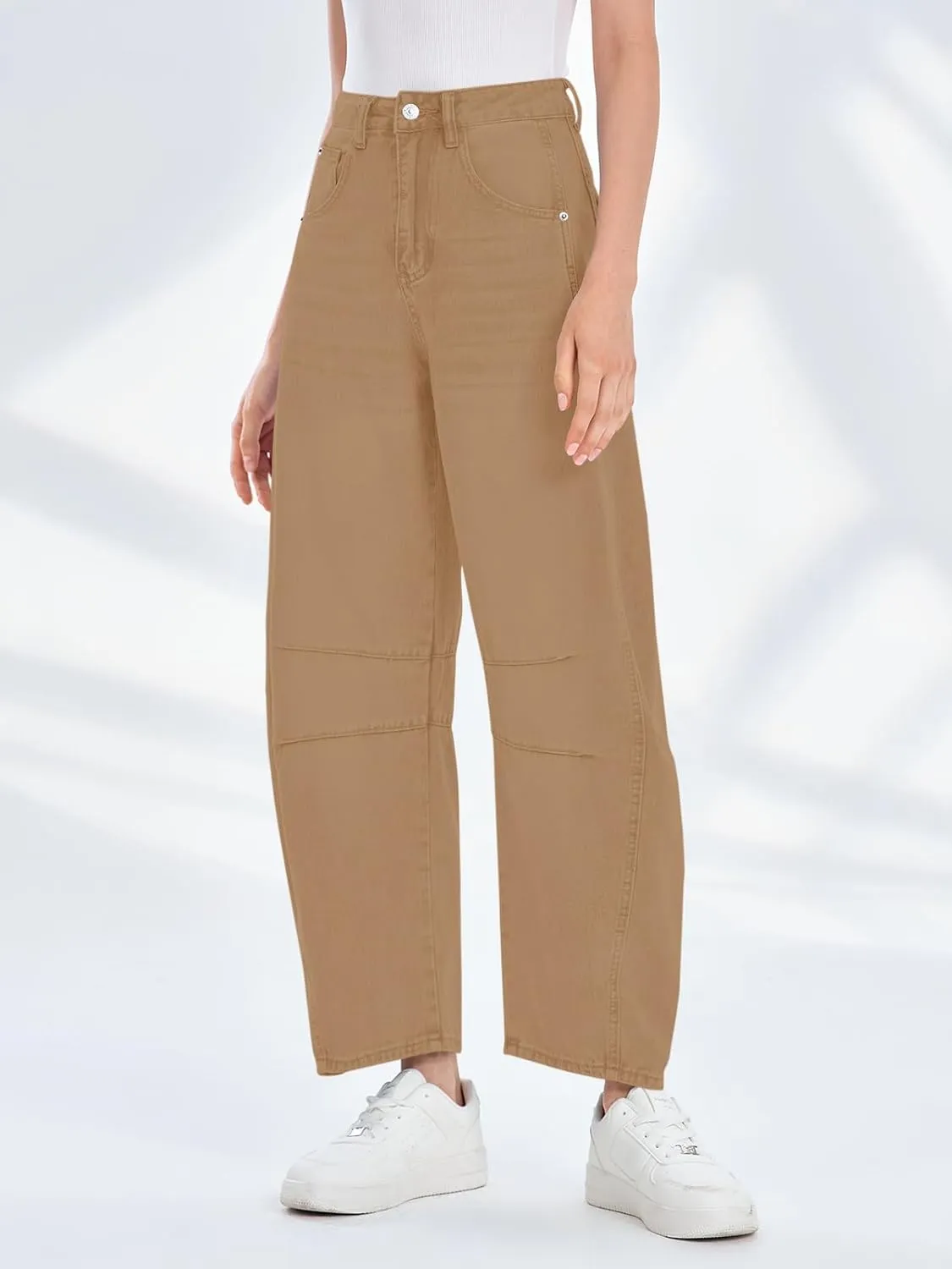 PLNOTME Women's Baggy Boyfriend Jeans Vintage Wide Leg Mid Rise Barrel Denim Ankle Pants