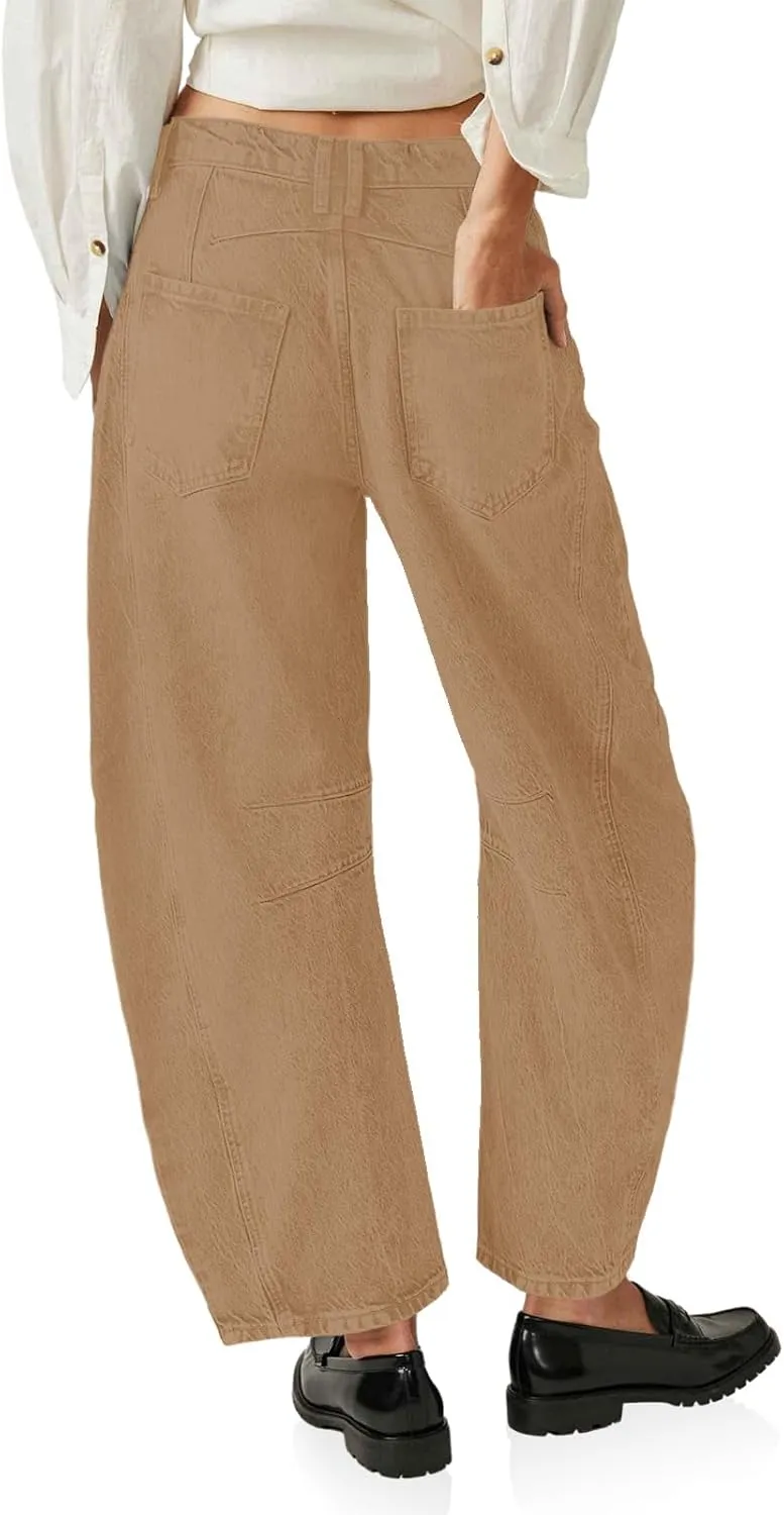 PLNOTME Women's Baggy Boyfriend Jeans Vintage Wide Leg Mid Rise Barrel Denim Ankle Pants