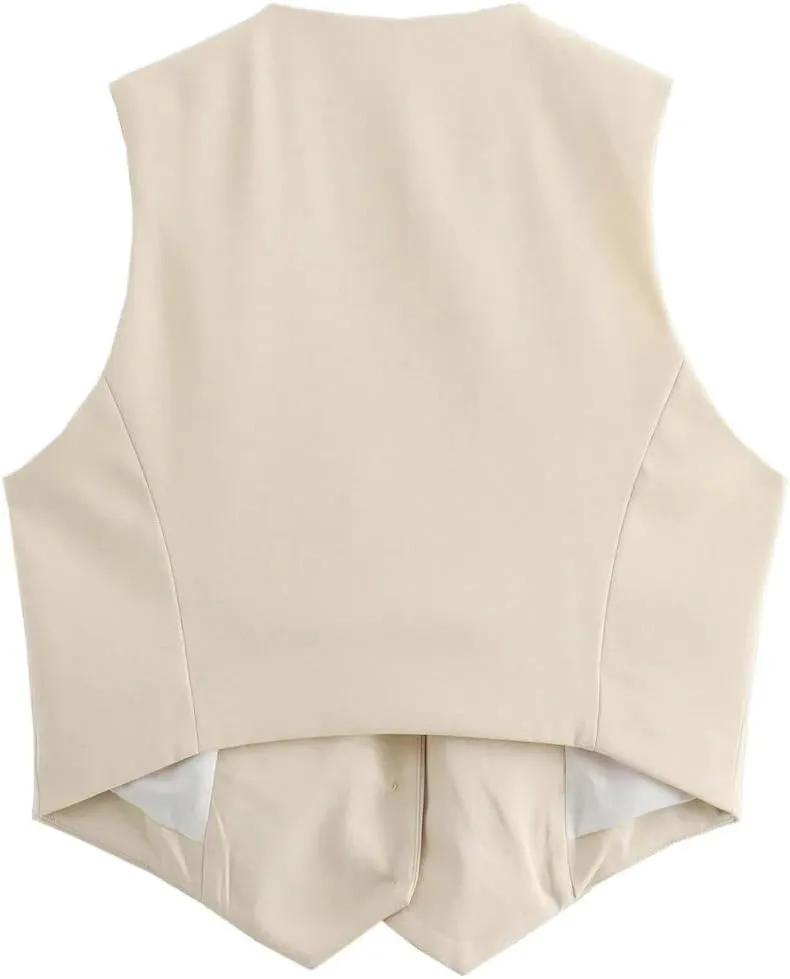 Pofihavi Cropped Suit Vest for Women 2024 Button Up Business Casual Dressy Waistcoat Vest Tops