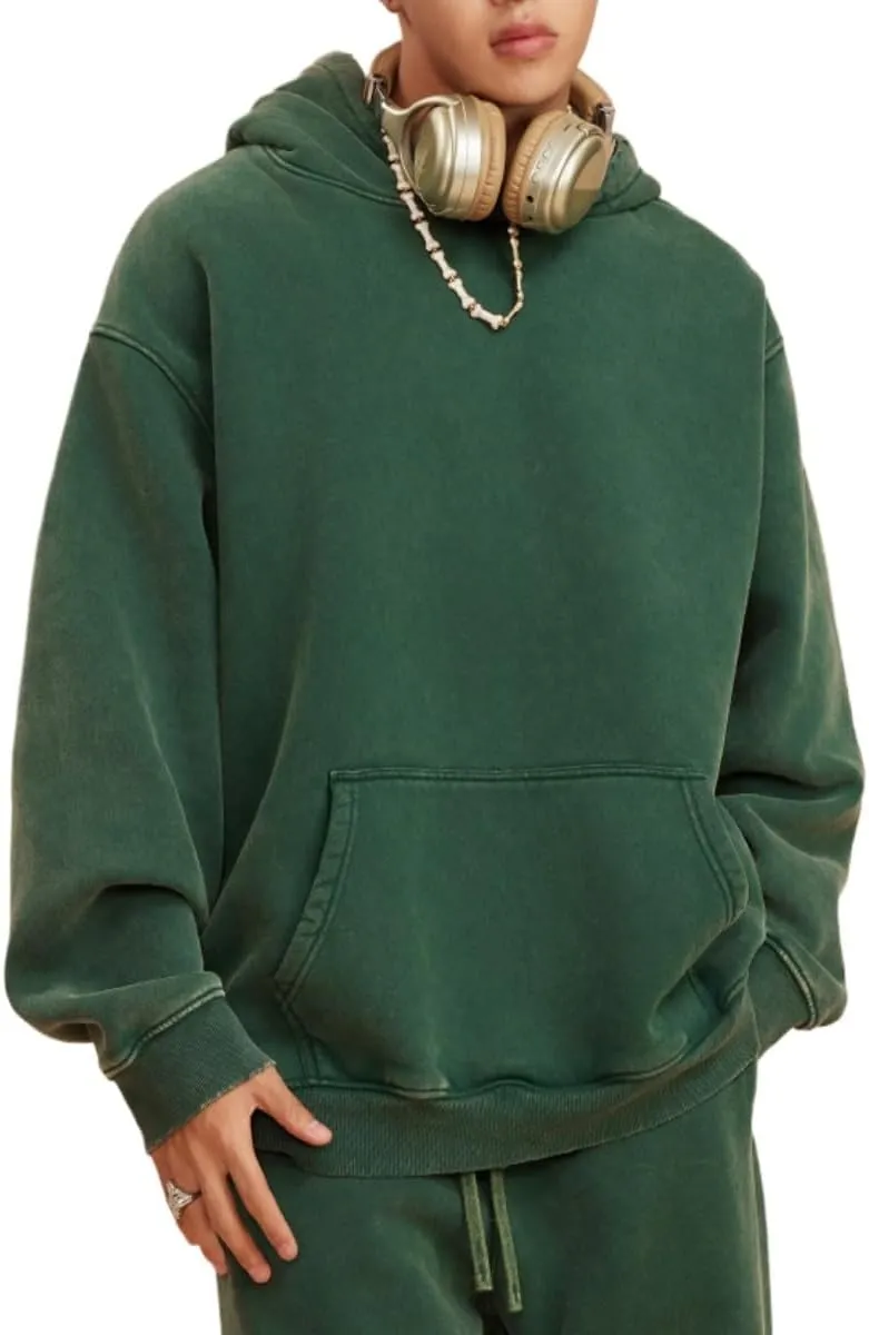 POHADON Mens Y2k Trendy Hoodies Oversized Heavyweight Cotton Pullover Vintage Acid Wash Athletic Sweatshirt Y2k Streetwear