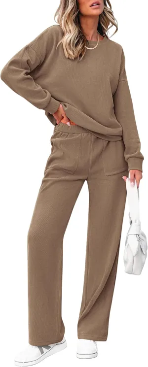 PRETTYGARDEN Women's 2 Piece Outfits 2024 Winter Fashion Tracksuits Long Sleeve Pullover Tops Straight Leg Pants Lounge Sets