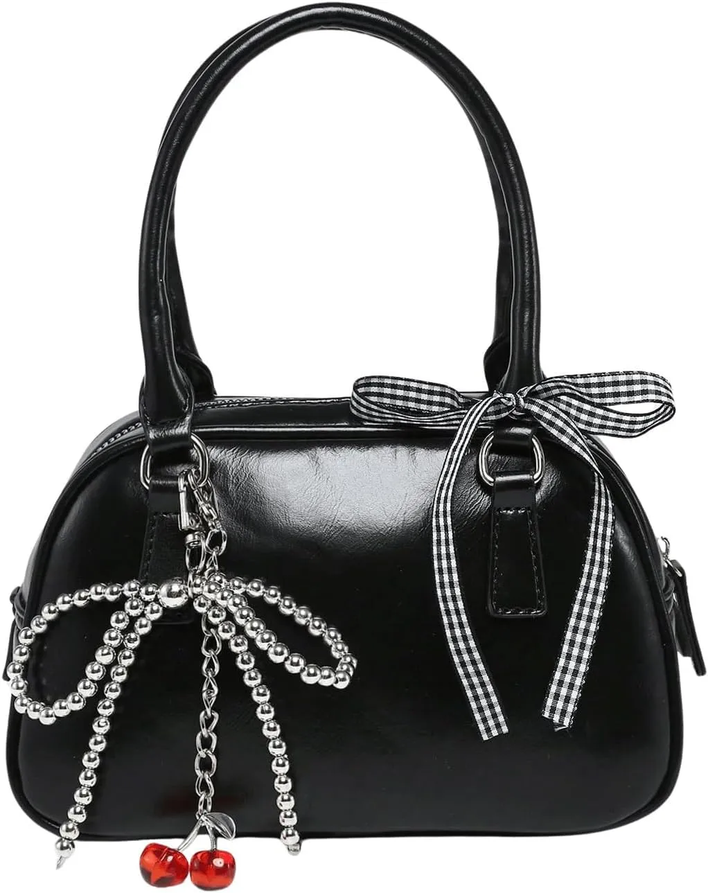 QWINEE Women's Y2K Cherry Pearl Crossbody Bags Cute Bow Clutch Purse Square Bag Top Handle Faux PU Leather Handbags