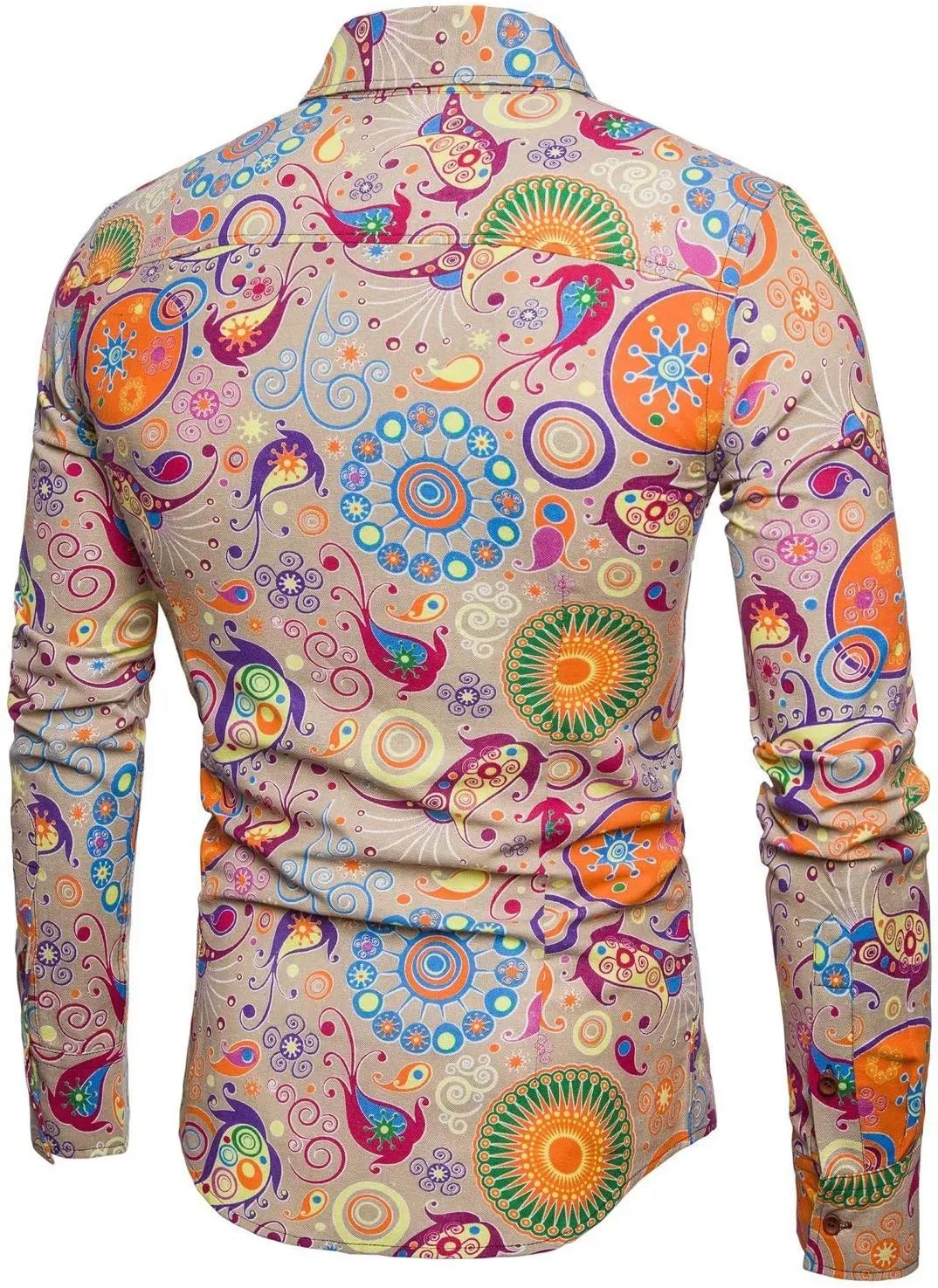 QZH.DUAO Mens 70s Disco Linen Shirts Casual Paisley Tops Floral Vintage Long Sleeve Shirt