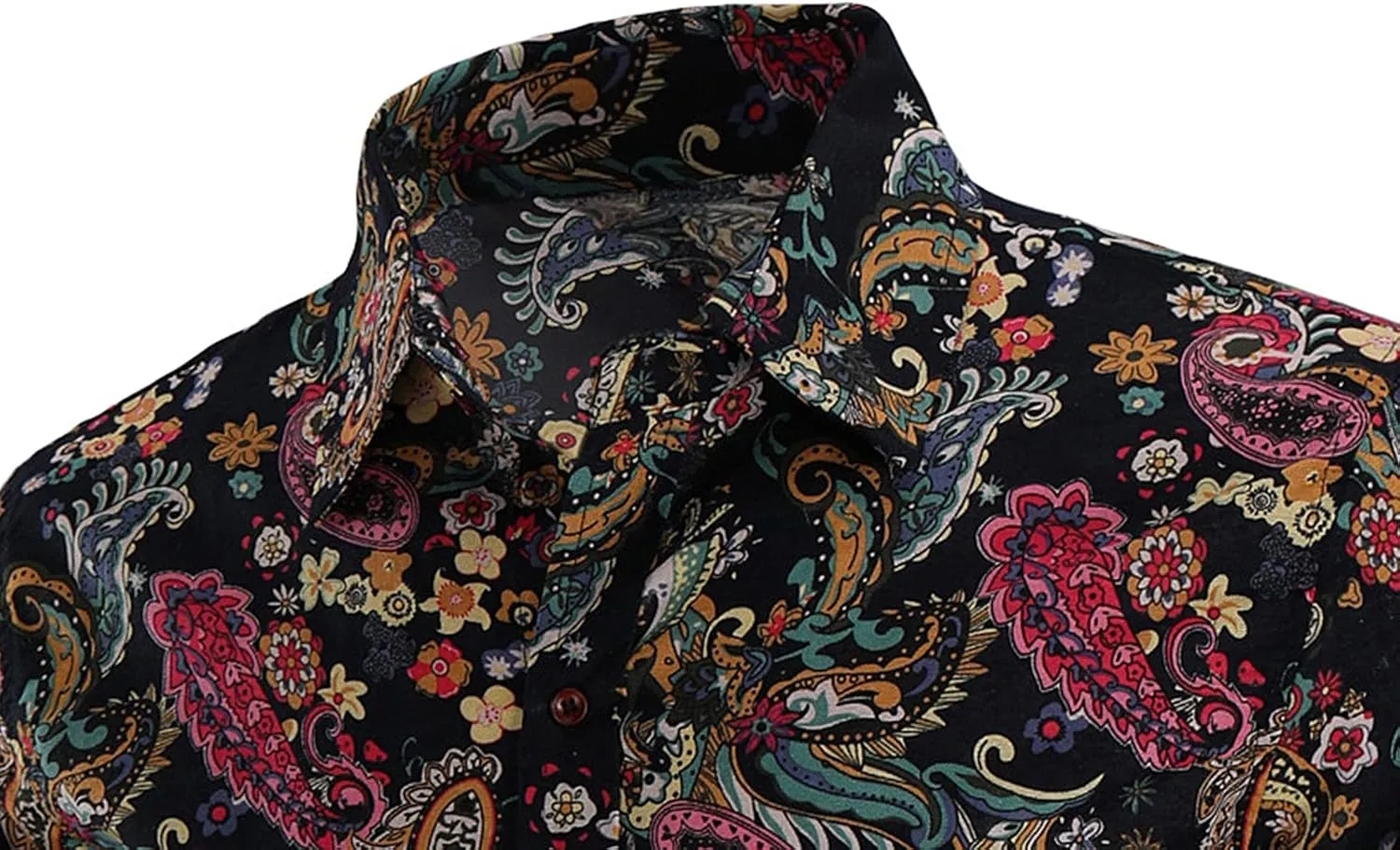 QZH.DUAO Mens 70s Disco Linen Shirts Casual Paisley Tops Floral Vintage Long Sleeve Shirt