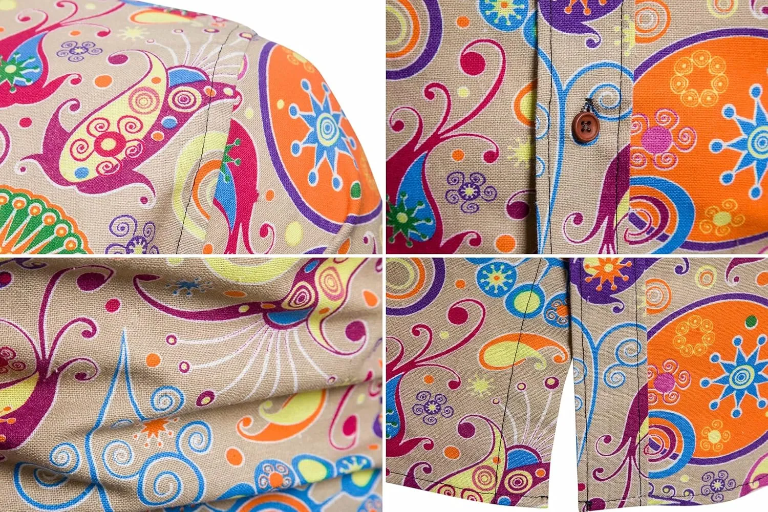 QZH.DUAO Mens 70s Disco Linen Shirts Casual Paisley Tops Floral Vintage Long Sleeve Shirt