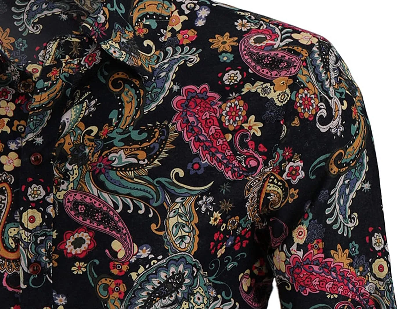 QZH.DUAO Mens 70s Disco Linen Shirts Casual Paisley Tops Floral Vintage Long Sleeve Shirt