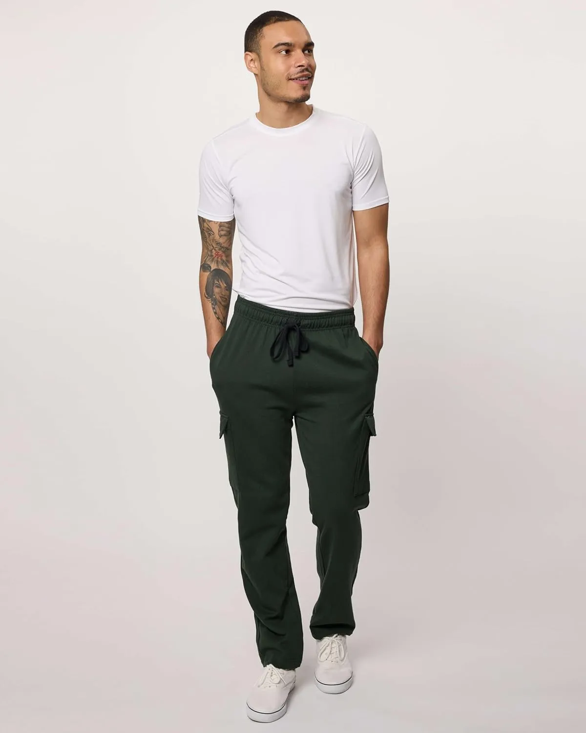 Real Essentials 3 Pack: Men's Tech Fleece Open Bottom Cargo Sweatpants with Pockets (Available in Big & Tall)