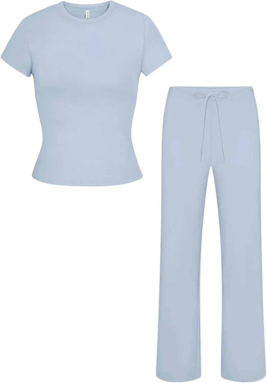 REORIA Women's 2 Piece Lounge Sets Short Sleeve Basic Tops Straight Leg Pants Comfy Casual Outfits Tracksuits