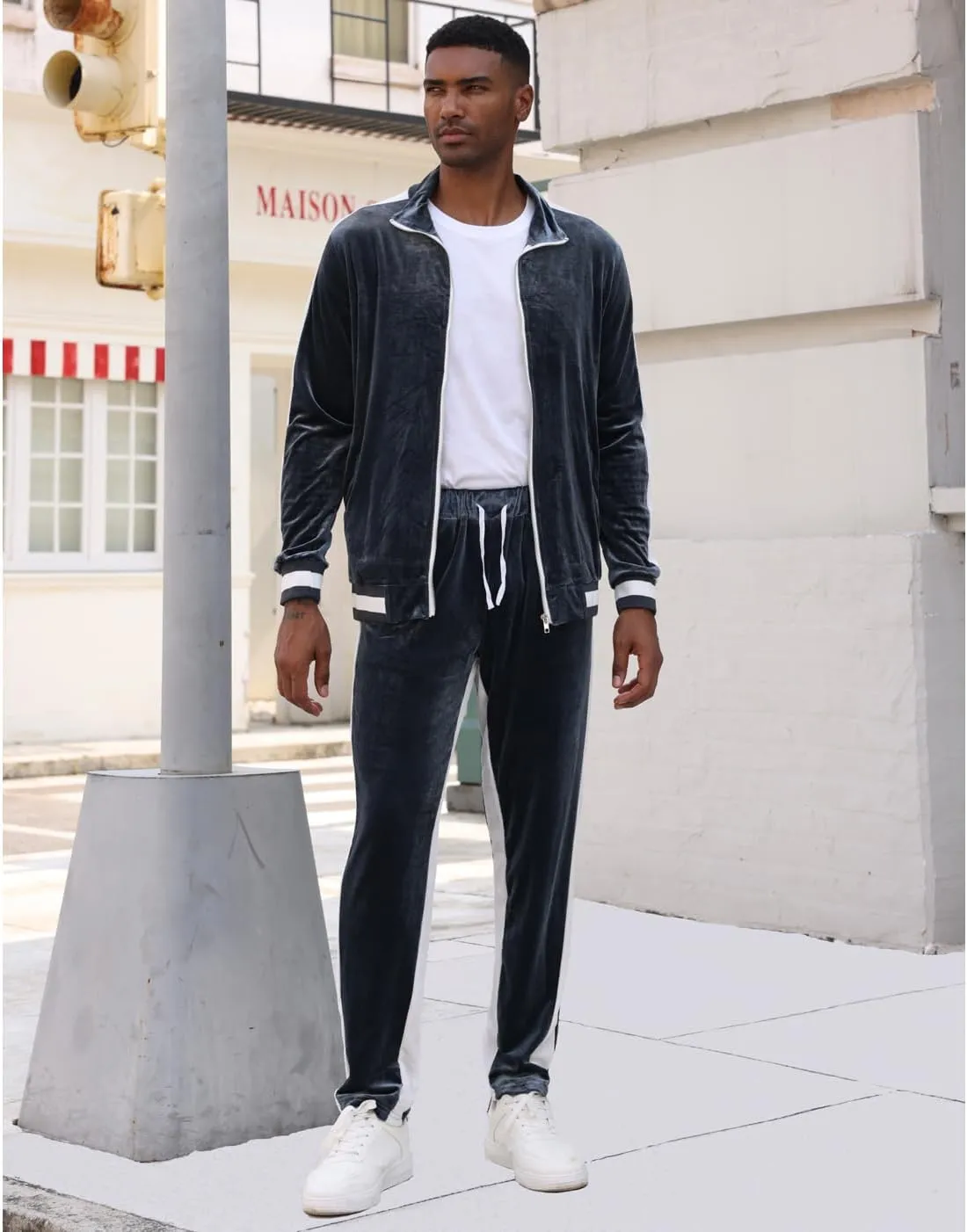 RPOVIG Velour Tracksuit Sweatsuit Velvet:Men's Jogging track suit 2 Pieces Set Zip Up Sweatshirts Jacket Pants With Pockets