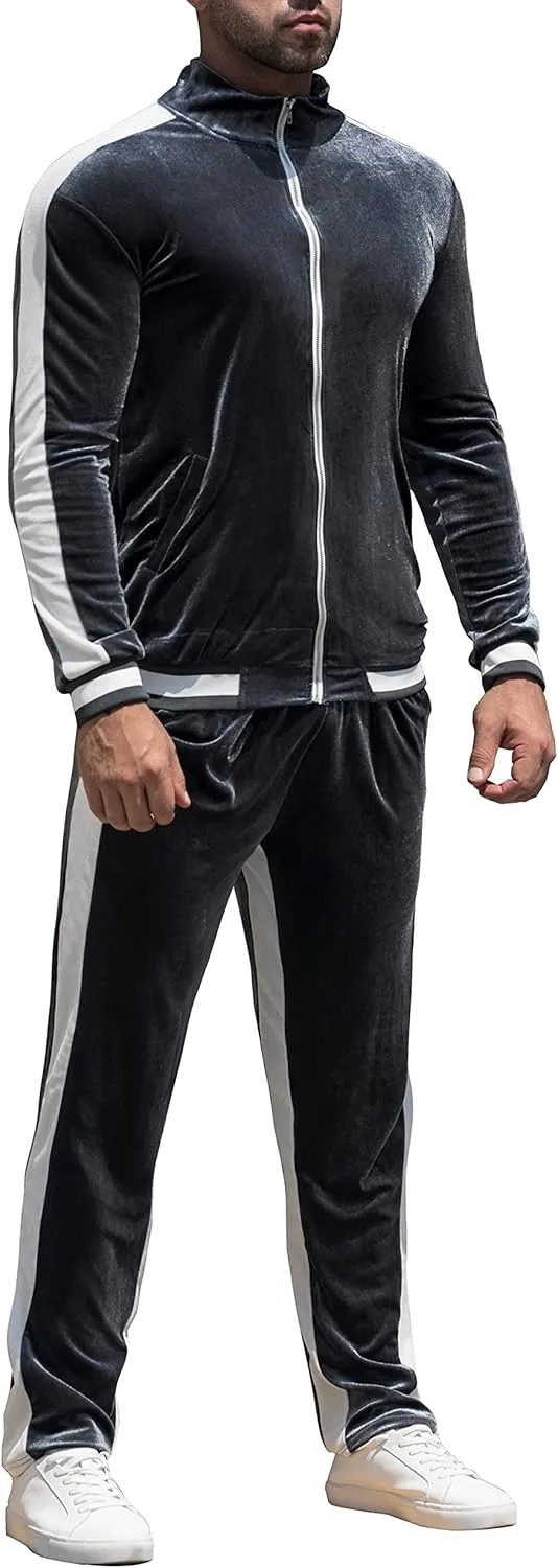 RPOVIG Velour Tracksuit Sweatsuit Velvet:Men's Jogging track suit 2 Pieces Set Zip Up Sweatshirts Jacket Pants With Pockets