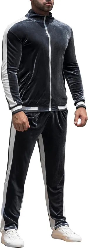 RPOVIG Velour Tracksuit Sweatsuit Velvet:Men's Jogging track suit 2 Pieces Set Zip Up Sweatshirts Jacket Pants With Pockets