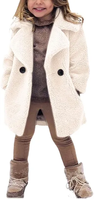 rrhss Baby Girls Faux Fur Teddy Long Coat Toddler Kids Winter Fleece Jacket Warm Outwear Clothes