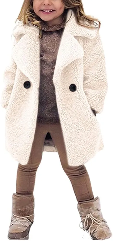 rrhss Baby Girls Faux Fur Teddy Long Coat Toddler Kids Winter Fleece Jacket Warm Outwear Clothes
