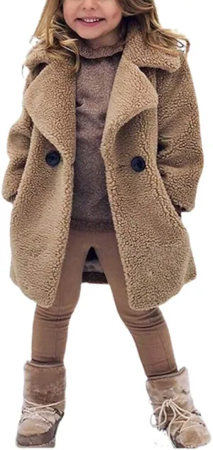 rrhss Baby Girls Faux Fur Teddy Long Coat Toddler Kids Winter Fleece Jacket Warm Outwear Clothes