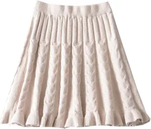 SANGTREE Women's Cute Stretchy Knit Short Pleated Solid Sweater Skirt
