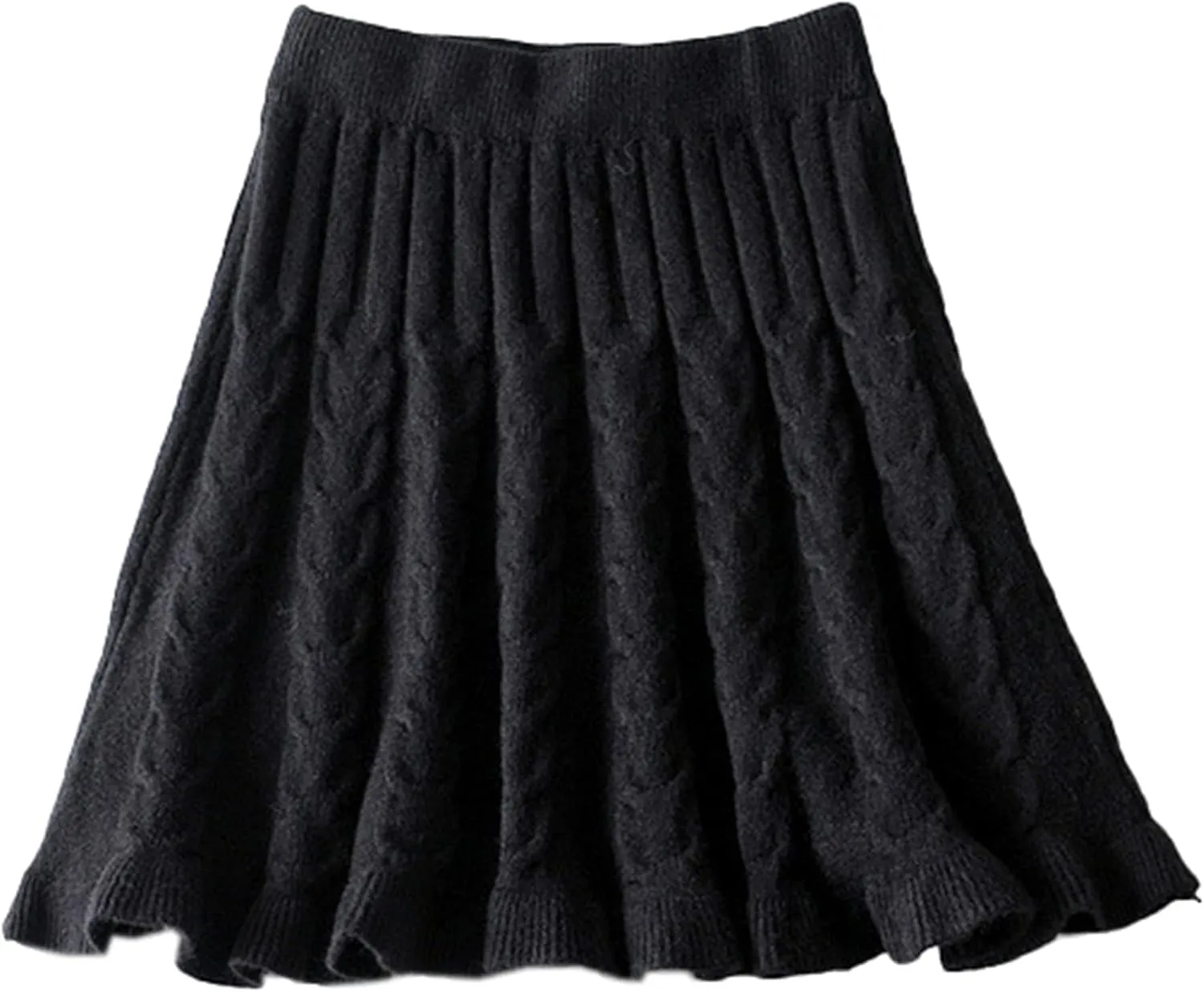 SANGTREE Women's Cute Stretchy Knit Short Pleated Solid Sweater Skirt