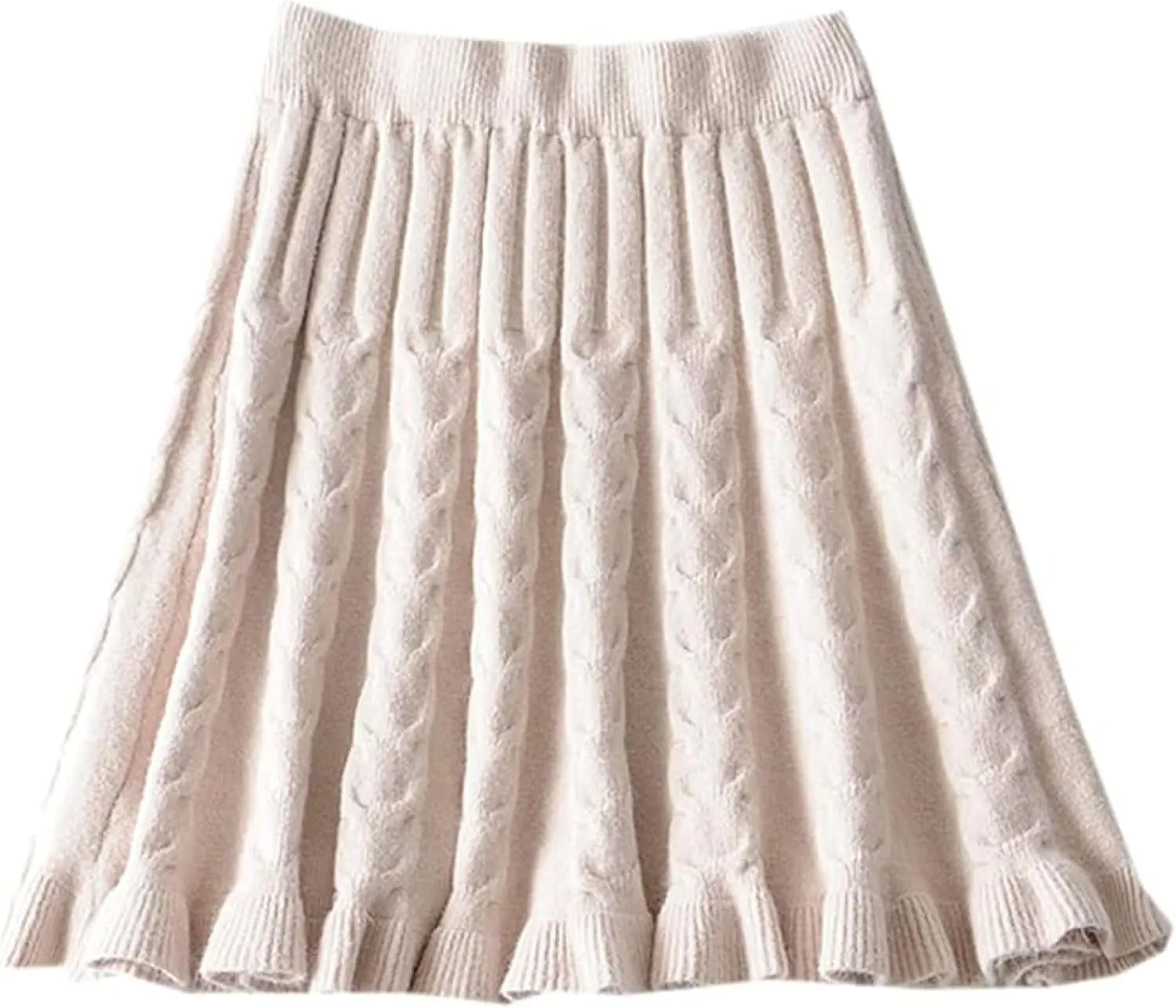SANGTREE Women's Cute Stretchy Knit Short Pleated Solid Sweater Skirt