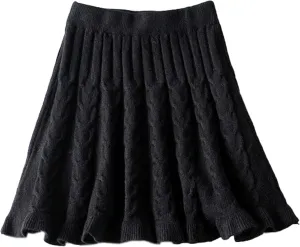 SANGTREE Women's Cute Stretchy Knit Short Pleated Solid Sweater Skirt