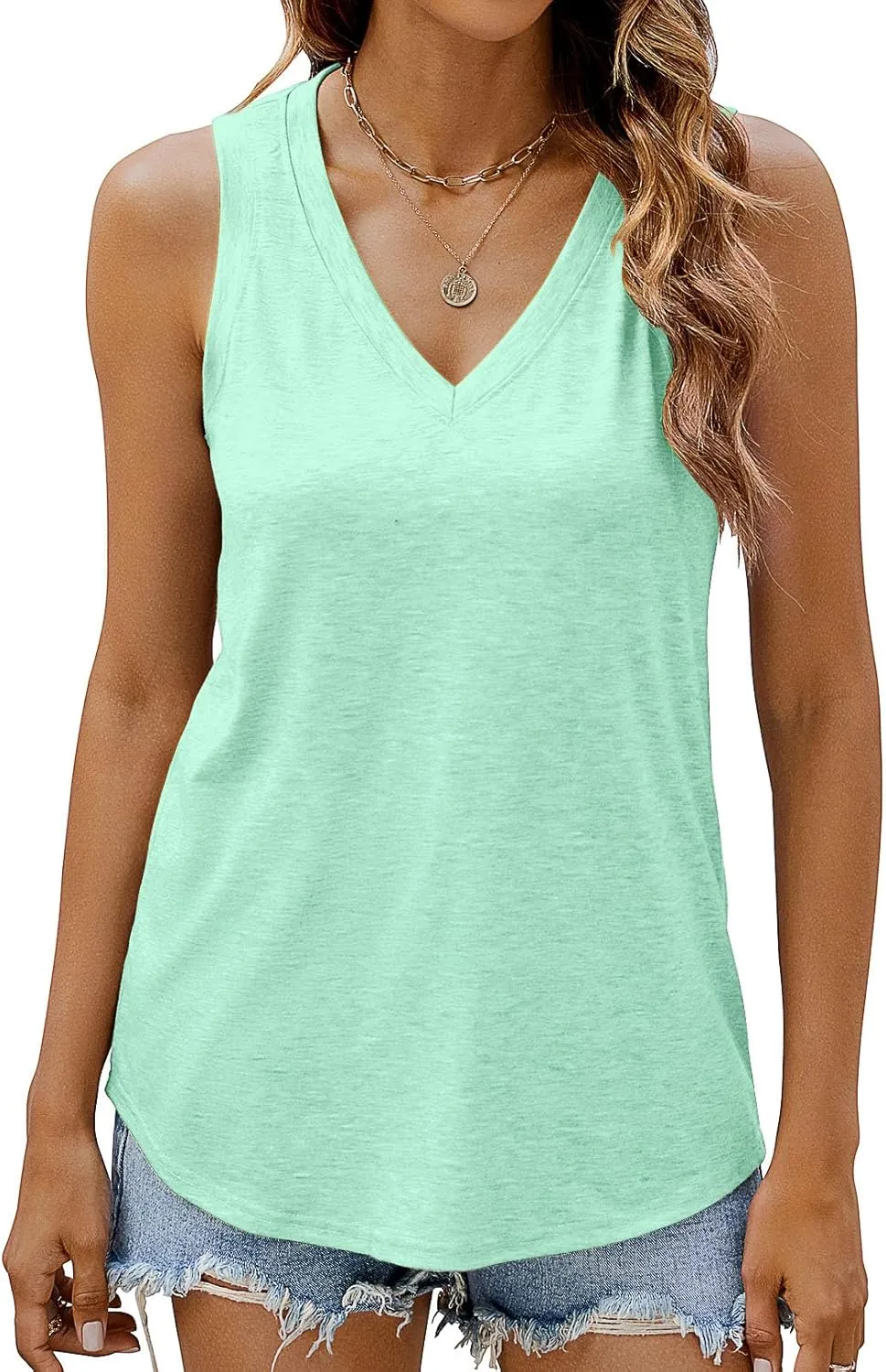 Sherosa Womens Tank Tops V Neck Summer Trendy Casual Loose Fit Flowy Sleeveless Shirts